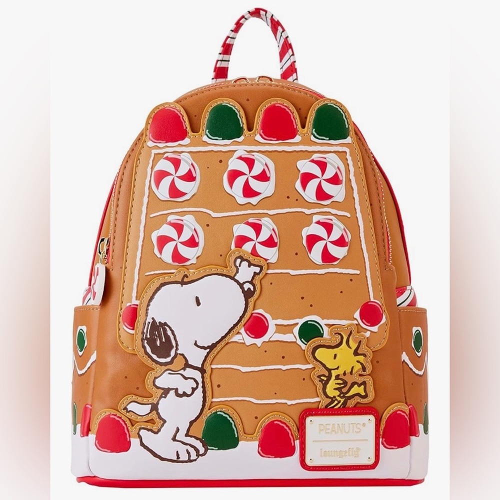 Loungefly Peanuts Festive Gingerbread Backpack with Snoopy and Woodstock